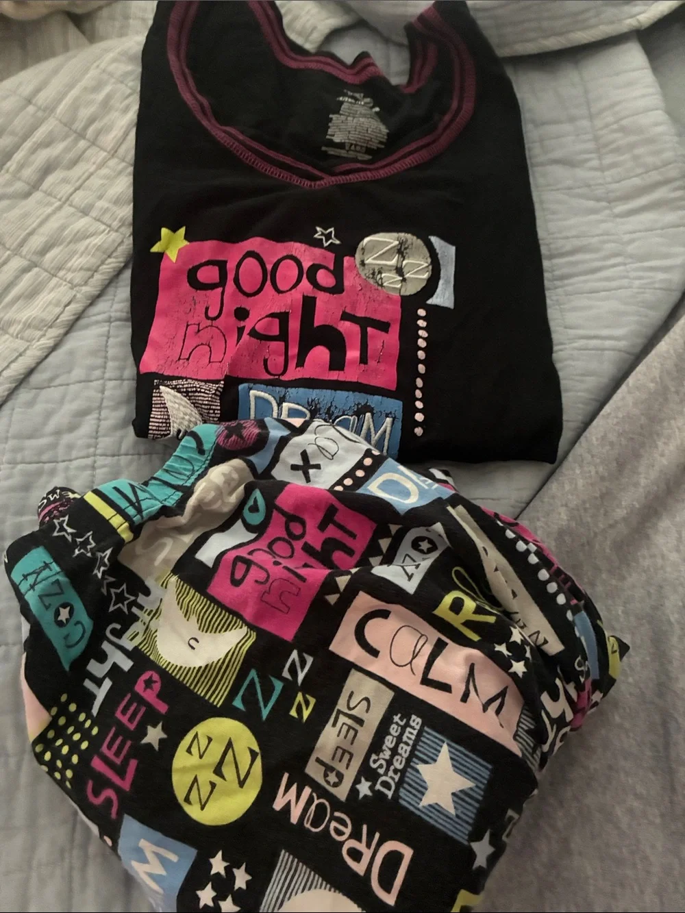 Secret Treasures Black Pajama Set with Multicolor Sleep Graphics